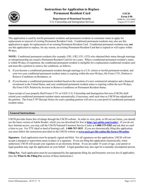 Download Instructions For Uscis Form I 90 Application To Replace