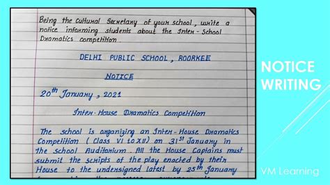 Write A Notice Informing The Students About The Inter House Dramatics