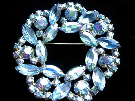 Vintage Pin Blue And Aurora Borealis Crystal Faceted Pin Or Etsy