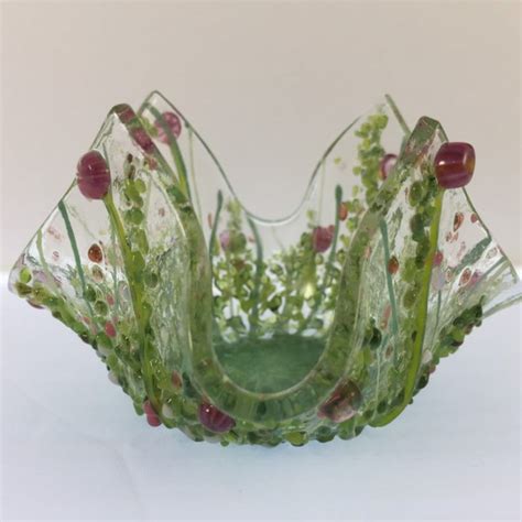 Floral Meadow Fused Glass Trinket Dish Flower Bowl Etsy Uk
