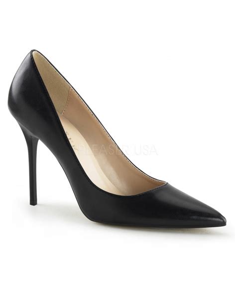 Classique Black Faux Leather 4 Inch High Heel Pump Large Size Womens