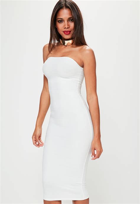 Missguided White Strapless Bandage Bodycon Dress Lyst
