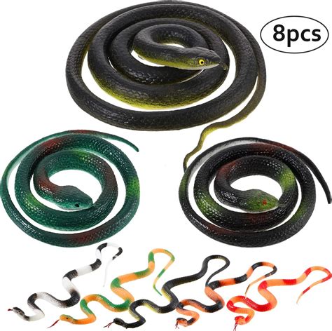 8 Pieces Large Rubber Snakes Realistic Fake Snakes Black