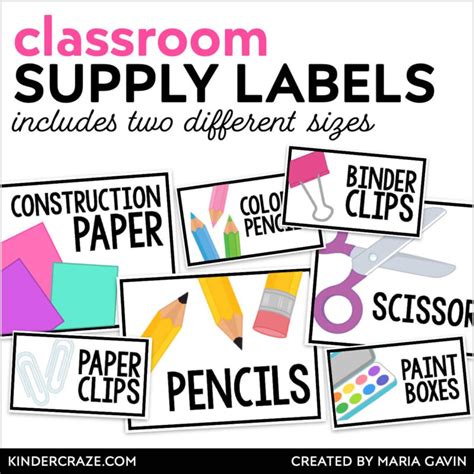 Bright And Colorful Classroom Supply Labels With Pictures Editable Kinder Craze