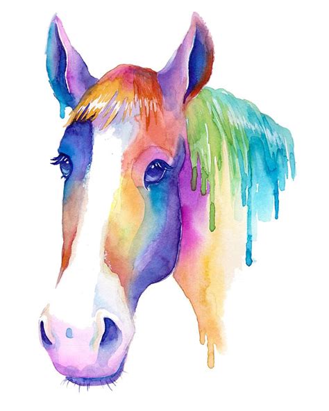 Colorful Horse Watercolor Print Abstract Painting Etsy