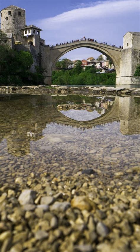 Stari Most Bridge And Its Reflection In River Neretva Old Town Of