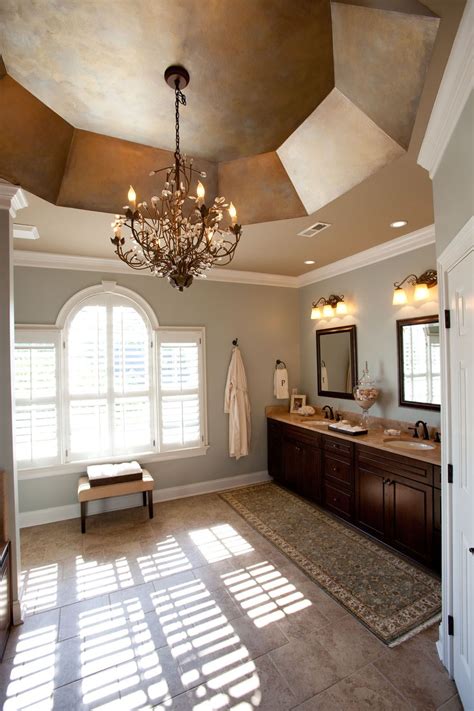 Traditional Master Bathroom Faux Finish Vaulted Ceiling Crystal