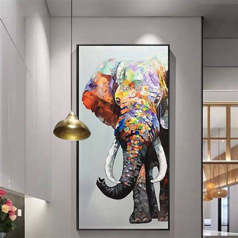 Elephant Painting On Canvas Elephant Wall Art Long Vertical Etsy