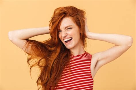 Premium Photo Image Of Screaming Happy Emotional Young Beautiful Redhead Woman Posing Isolated