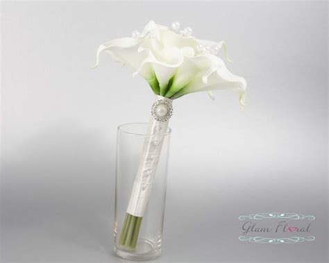 White Calla Lily Wedding Bouquet W Pearls Real Touch Calla Lilies