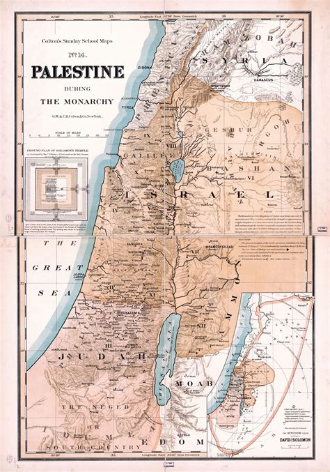 Large Scale Detailed Old Map Of Palestine During The Monarchy 1895