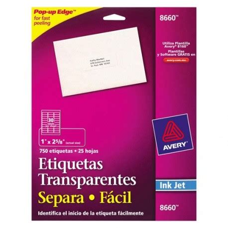 ETIQUETAS SEPARA FACIL TRANSPARENTES AVERY 8660 DE 2 5X10 2 CM 1 PA