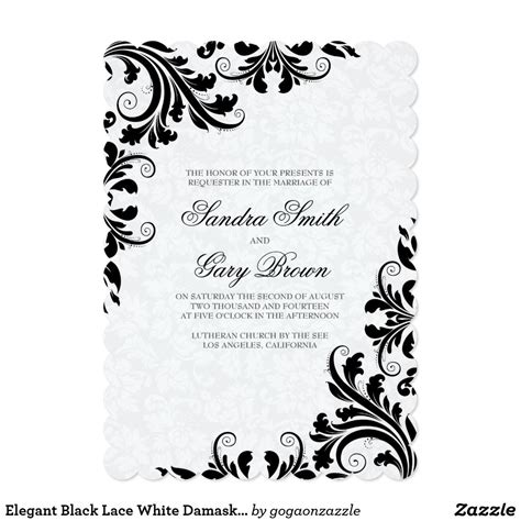 Elegant Black Lace White Damasks Wedding Invite Black Wedding Invitations Elegant Wedding