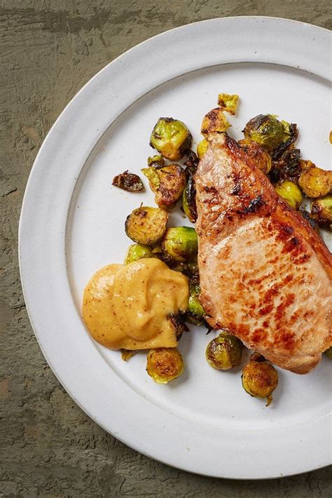 Pork Chop With Sprouts And Peach Mustard Recipe Recipe Pork Entrees Pork Chops And