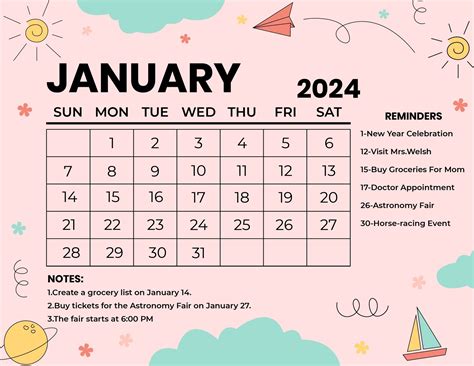 Calligraphy January 2024 Calendar In Eps Illustrator  Word Svg