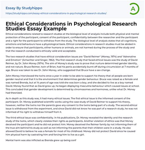 Ethical Considerations In Psychological Research Studies Essay Example