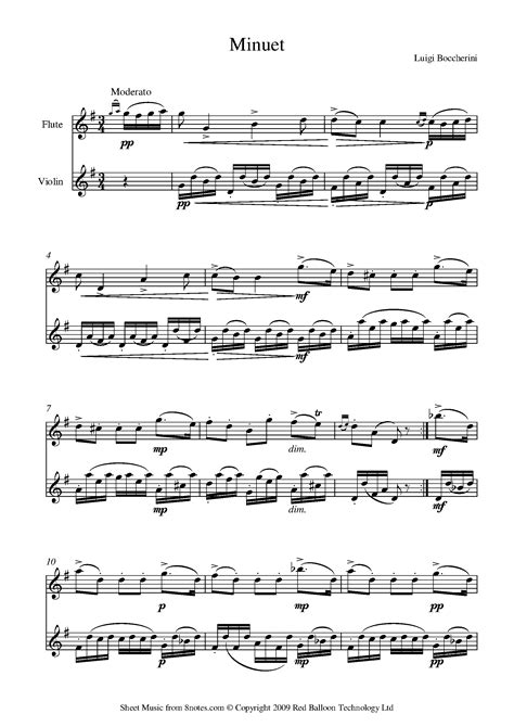 Boccherini Minuet And Trio Sheet Music For Violin Flute Duet