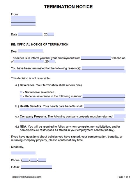 Free Printable Employee Termination Forms