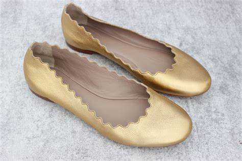 Chloe Scalloped Leather Ballet Flats Gold At Jills Consignment