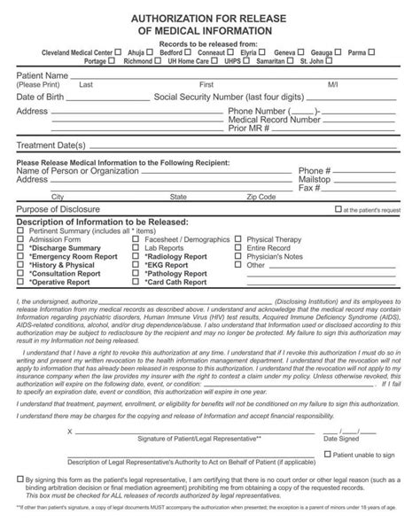 Hipaa Authorization To Release Medical Information Form
