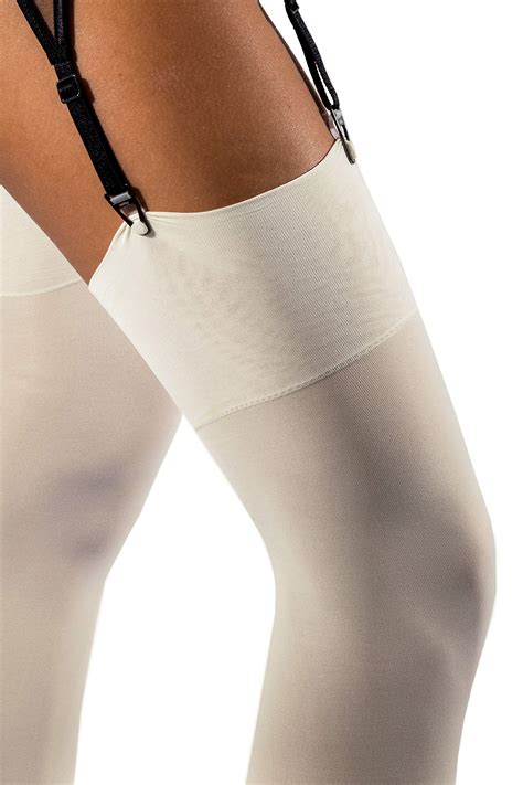 Sofsy Thigh High Suspender Stockings For Suspender Belt Women Opaque 60 Denier Plain Top Made