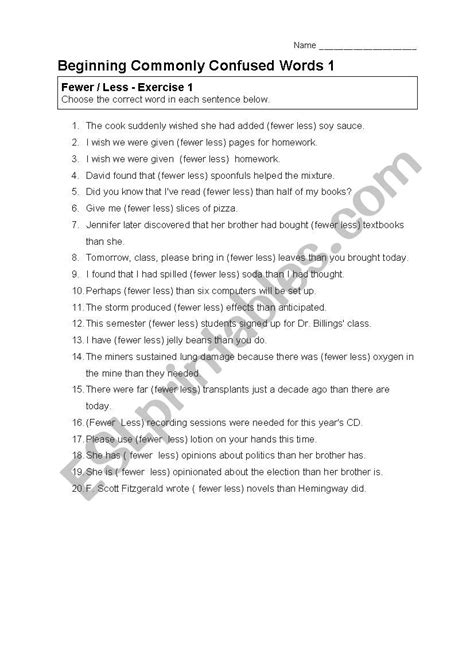 Commonly Confused Words Worksheets