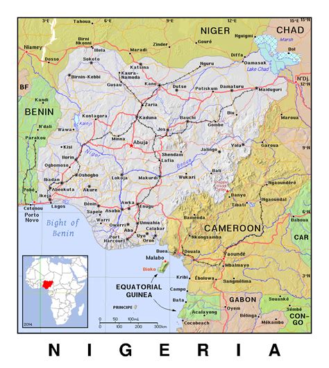 Detailed Political Map Of Nigeria With Relief Nigeria Africa