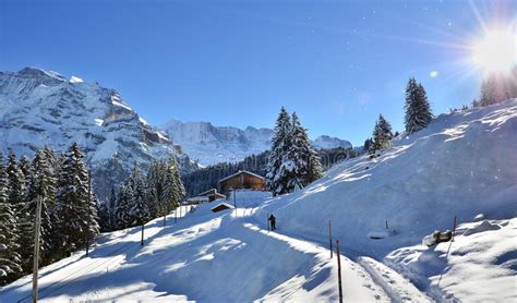 LauterbrunnenmÃ¼rren In Switzerland Snow Christmas Mountains Stock