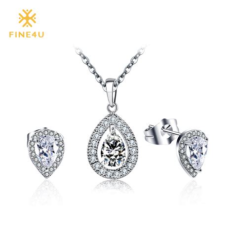 2018 New Fashion Fine4u N021 Stainless Steel Cubic Zirconia Necklace And Earrings Jewelry Sets For