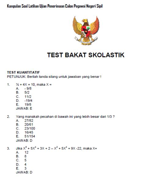 Contoh Soal Tes Cpns Beserta Kunci Jawaban Quiz Sanybu