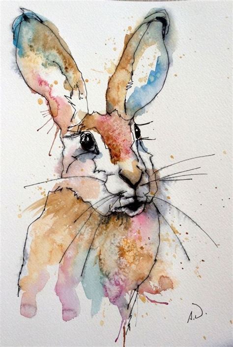 Pen And Watercolor Wash Rabbit Painting