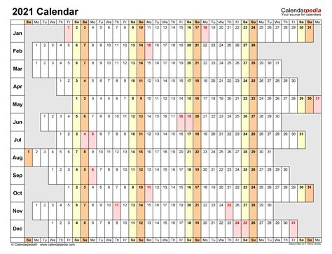 Linear Calendar 2021 Calendar Page