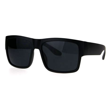 Mens Mobster Plastic Rectangular Sport Gangster Sunglasses Matte Black