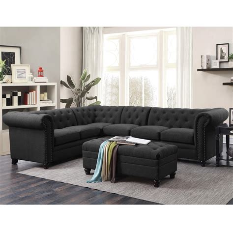 Coaster Roy Button Tufted Sectional Sofa With Armless Chair Coaster