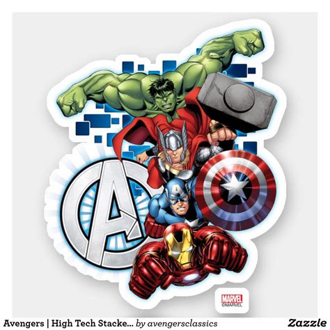Avengers High Tech Stacked Group And Logo Sticker Zazzle Avengers