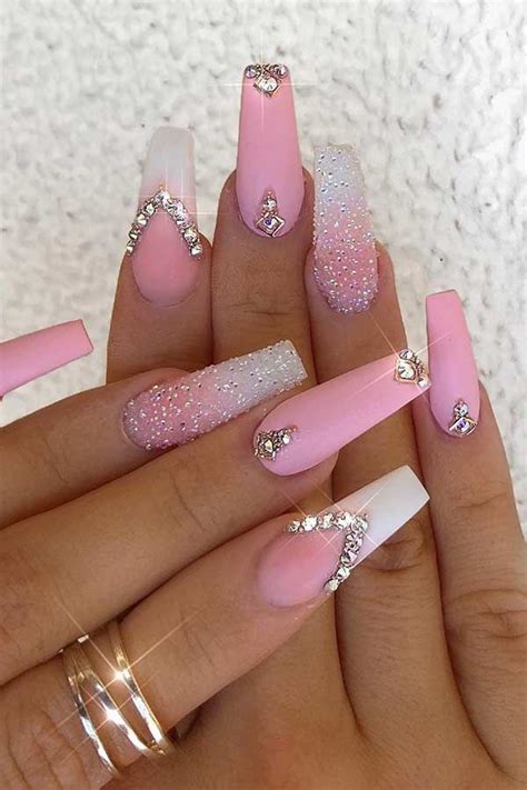 21 ways to wear pink and white ombre nails stayglam nails design with rhinestones bling