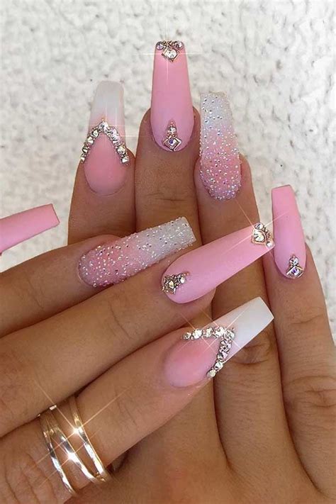 21 Ways To Wear Pink And White Ombre Nails Stayglam Nails Design With Rhinestones Bling