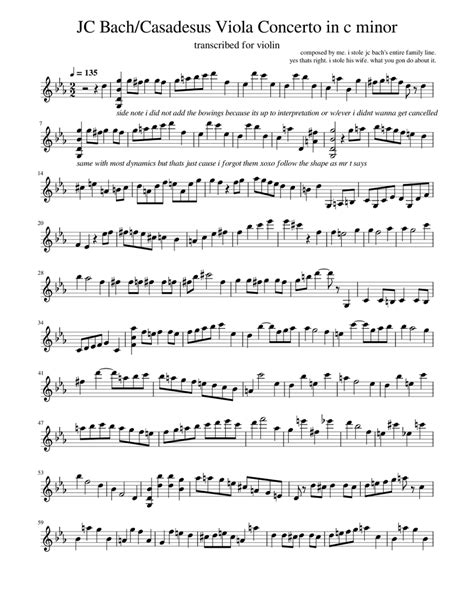 Jc Bachcasadesus Viola Concerto In C Minor Sheet Music For Piano Solo