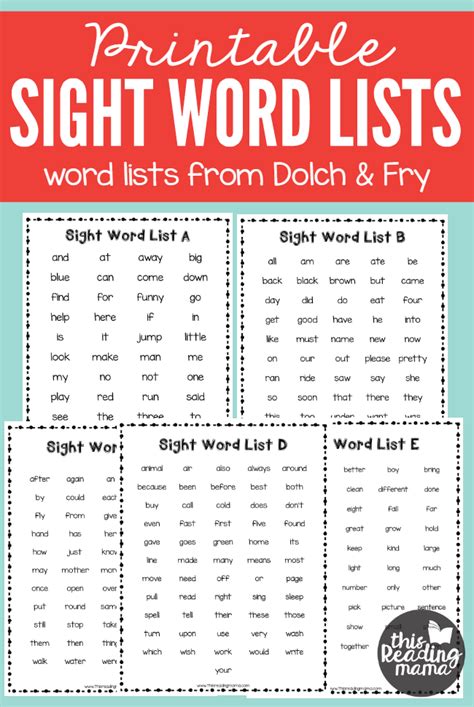 Printable Sight Words List Dolch Sight Words And Fry S List Artofit