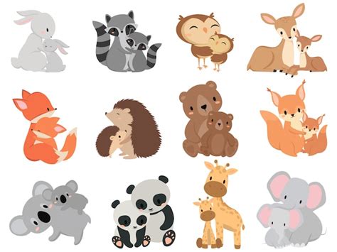 Conjunto De Animales De Dibujos Animados Con Su Bebé Colección De