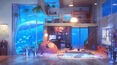 Anime Living Room Underwater Hd Wallpaper Background Image
