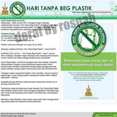 Lebih kurang 500 billion ke 1 trilion beg plastik digunakan serata dunia. Web-Banner untuk Kempen Hari Tanpa Beg Plastik Selangor