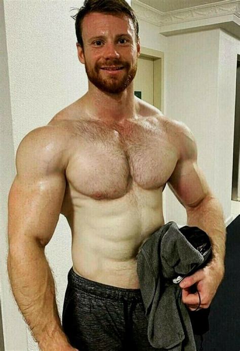 Shirtless Male Muscular Hunk Beefcake Hairy Chest Bearded Man Photo X