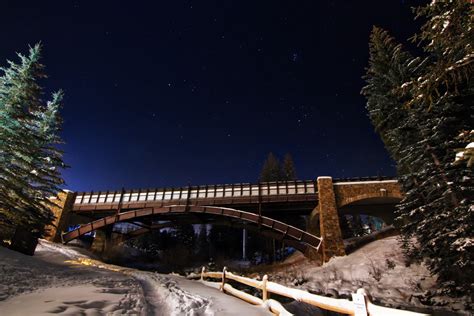 Free Images Tree Snow Winter Bridge Night Star River Evening
