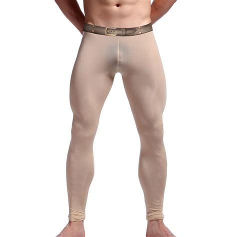 Mens Bulge Pouch Long Johns Stretch Tight Fit Yoga Pants Underpants
