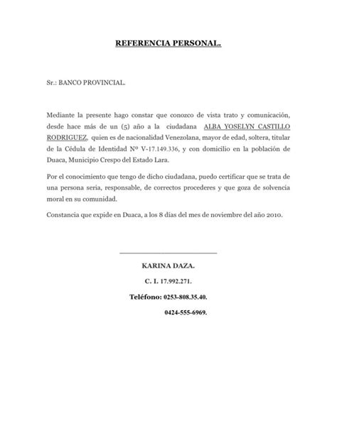 Carta De Referencia Personal Para Banco De Venezuela