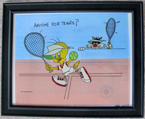 warner bros sylvester and tweety bird tennis framed sericel animation art cel forgotten treasurez®