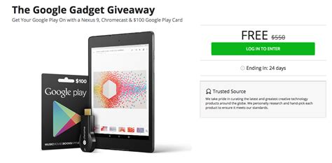 Entry is open to only us residents and you must be 18+. Giveaway: Win a Nexus 9, Chromecast, and $100 Google Play ...