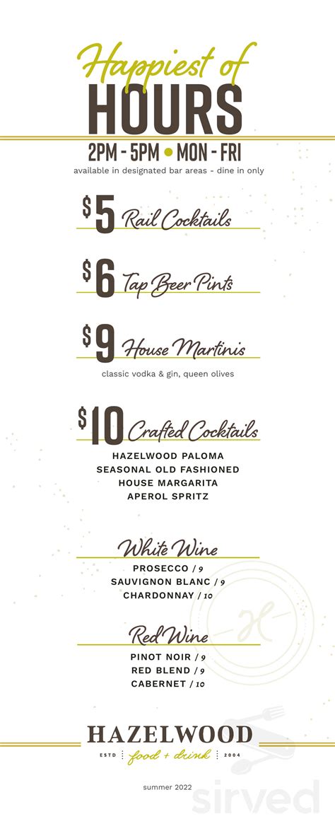 Hazelwood Food & Drink - St Louis Park menu in St Louis Park, Minnesota