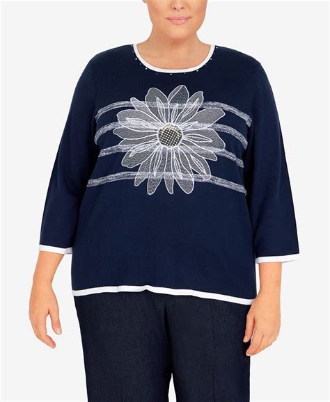 Alfred Dunner Plus Size Bright Idea Sunflower Crewneck Sweater Macys